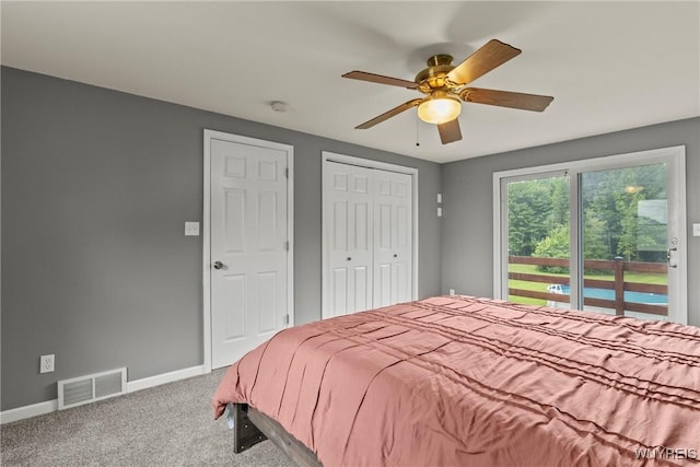 1621 Cain Rd, Brant, NY 14111 - bedroom with carpet floors, baseboards, ceiling fan, a closet, and access to outside