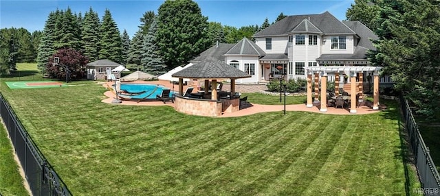 3248 Lockport Olcott Rd, Newfane, NY 14108 - rear view of property with a gazebo, a patio area, an outdoor pool, and a pergola