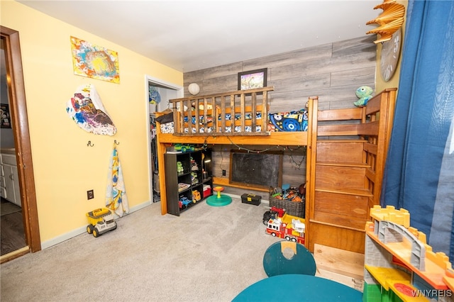 6817 Revere Dr, Evans, NY 14047 - recreation room featuring carpet and wood walls