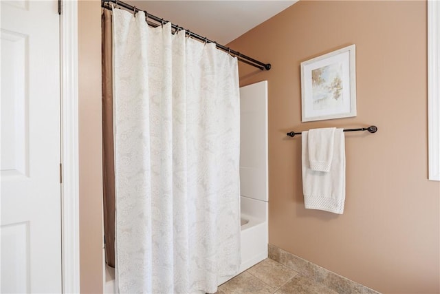 654 Lake Shore Blvd, Irondequoit, NY 14617 - full bath with shower / bathtub combination with curtain, baseboards, and tile patterned flooring