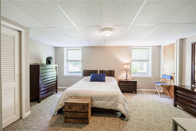654 Lake Shore Blvd, Irondequoit, NY 14617 - bedroom featuring carpet floors, a drop ceiling, baseboards, and multiple windows