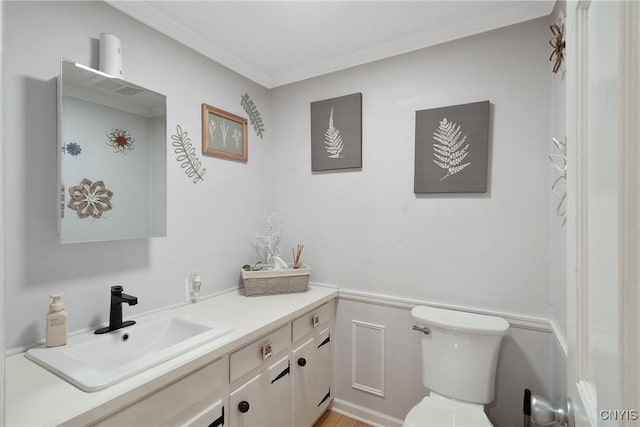 223 Windcrest Dr, Camillus, NY 13031 - bathroom featuring vanity, crown molding, and wainscoting