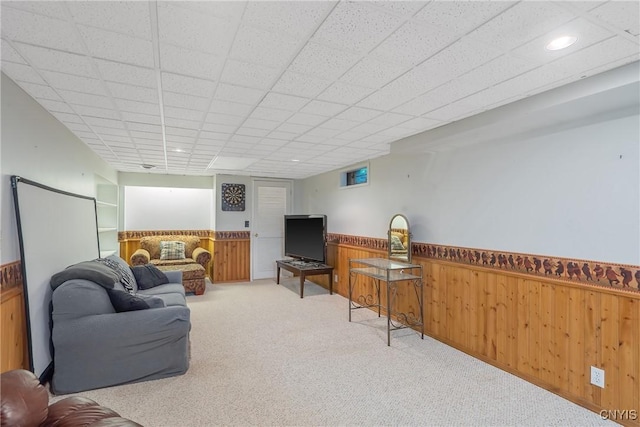 223 Windcrest Dr, Camillus, NY 13031 - carpeted living area with a wainscoted wall and wooden walls