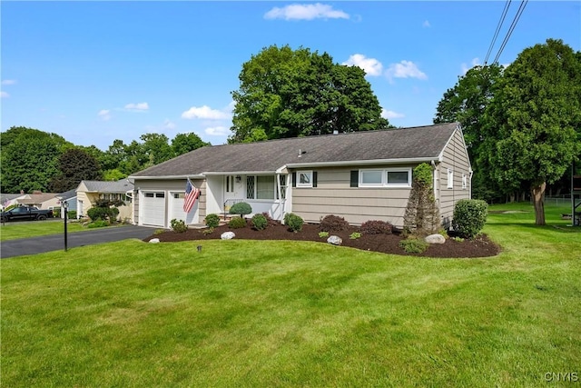 123 Hillcrest Rd, Onondaga, NY 13219 - ranch-style home with a garage, a front yard, asphalt driveway, and roof with shingles