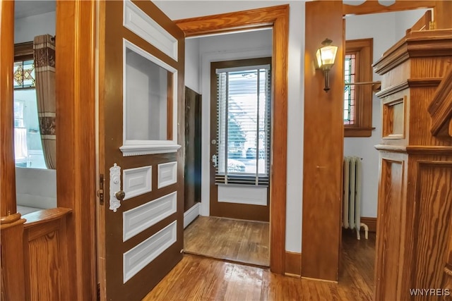 87 Burch Ave, West Seneca, NY 14210 - entryway with radiator heating unit, wood finished floors, and baseboards