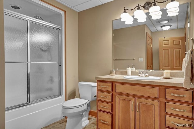 8770 Old State Rd, Allen, NY 14709 - full bathroom featuring vanity, toilet, shower / bath combination with glass door, and tile patterned flooring
