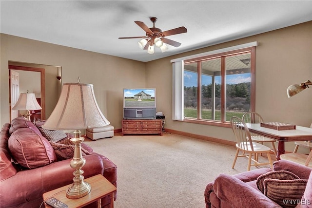 8770 Old State Rd, Allen, NY 14709 - living area with a ceiling fan, carpet floors, and baseboards
