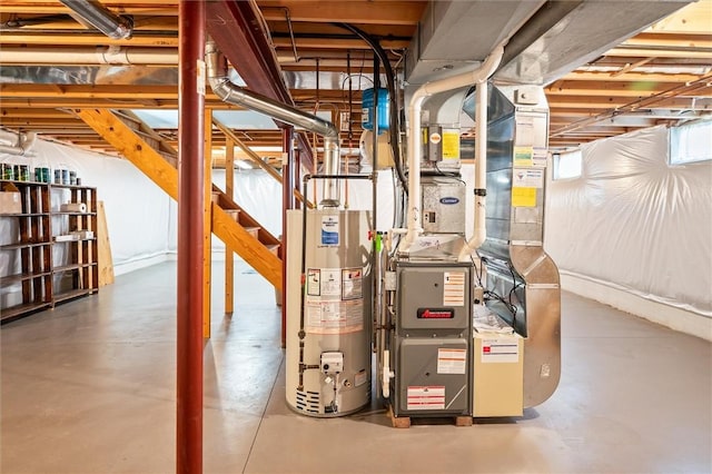 14 Glenn Hvn, Ogden, NY 14559 - utility room with gas water heater and heating unit
