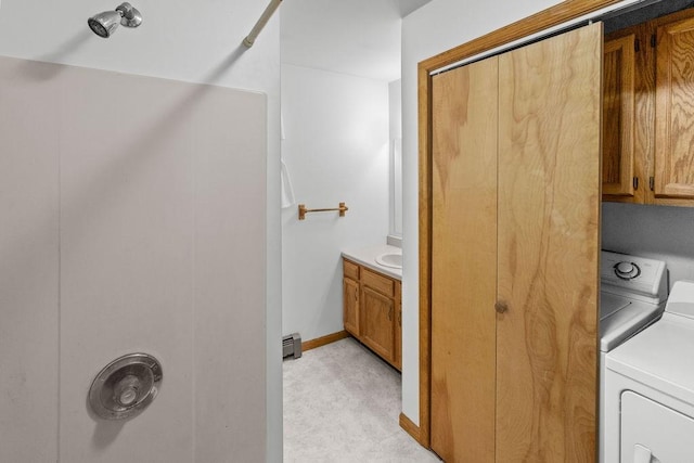 26 Prospect St, Delhi, NY 13753 - laundry area featuring washer and dryer, cabinet space, and light colored carpet