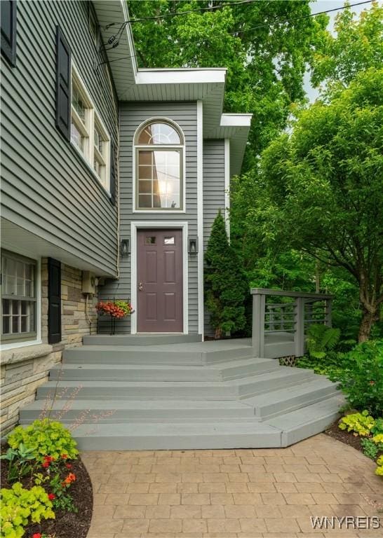 43 Larned Ln, Orchard Park, NY 14127 - property entrance with stone siding