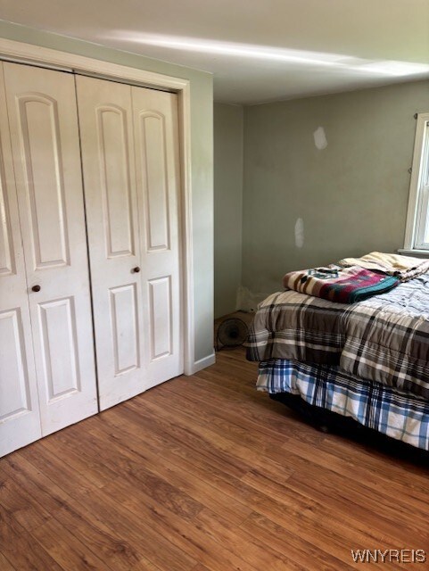 7491 S Grove Rd, Lyndon, NY 14737 - bedroom featuring wood finished floors and a closet