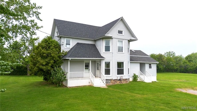 11131 Lakeshore Rd, Yates, NY 14098 - victorian-style house featuring covered porch, roof with shingles, and a front lawn
