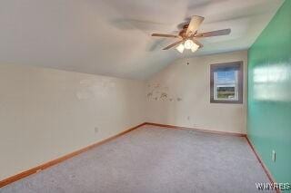3271 Rte 78, Wethersfield, NY 14024 - bonus room featuring lofted ceiling, a ceiling fan, carpet flooring, and baseboards