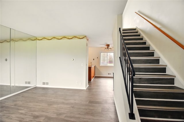 116 Surrey Hill Way, Henrietta, NY 14623 - stairway featuring wood finished floors, ceiling fan, and baseboards