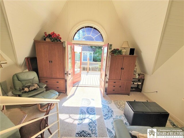 35 Miller Park, Chautauqua, NY 14722 - foyer featuring lofted ceiling and light carpet