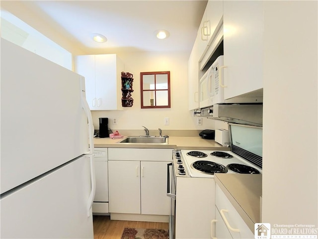 35 Miller Park, Chautauqua, NY 14722 - kitchen featuring white appliances, a sink, white cabinetry, light countertops, and recessed lighting