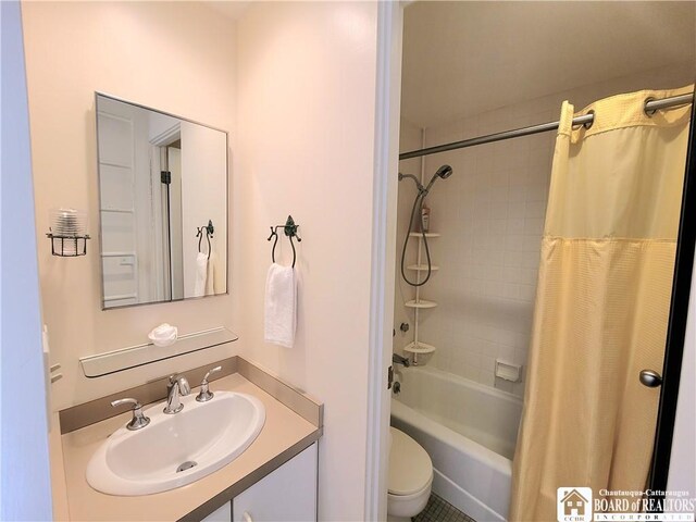 35 Miller Park, Chautauqua, NY 14722 - full bathroom with vanity, shower / bathtub combination with curtain, and toilet