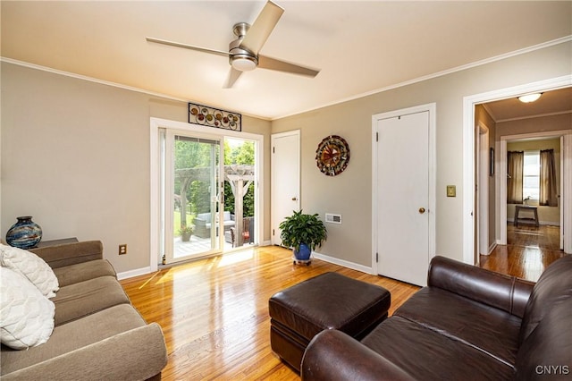 60 E Elizabeth St, Skaneateles, NY 13152 - living area with ceiling fan, crown molding, and light wood-style flooring