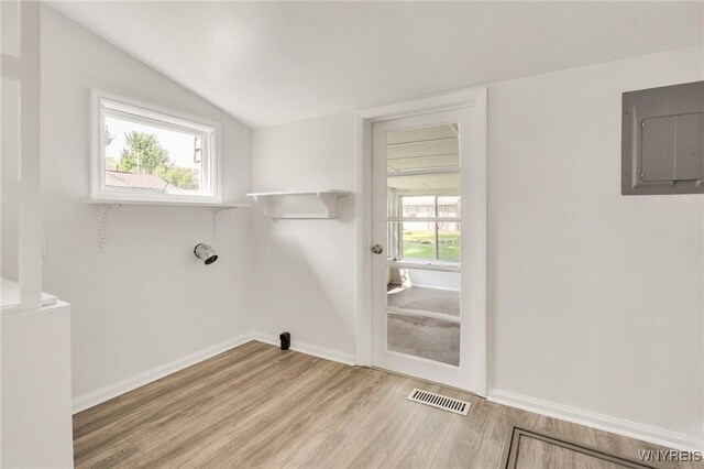 126 Pryor Ave, Tonawanda, NY 14150 - laundry room with electric panel and wood finished floors