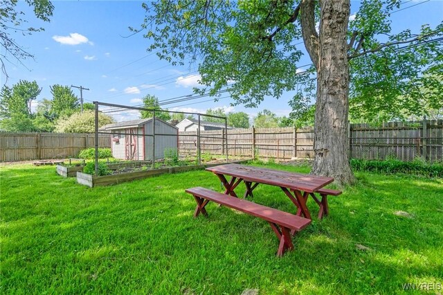 126 Pryor Ave, Tonawanda, NY 14150 - fenced backyard featuring a vegetable garden and a shed