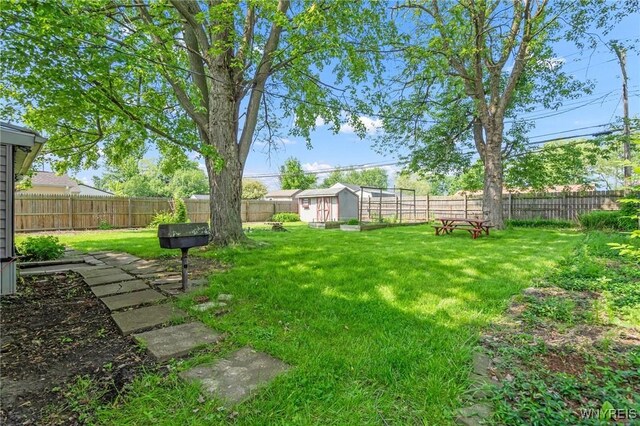 126 Pryor Ave, Tonawanda, NY 14150 - fenced backyard featuring a storage unit