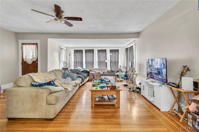 88 Rugby Rd, Buffalo, NY 14216 - living area featuring a textured ceiling, light wood-style flooring, and ceiling fan