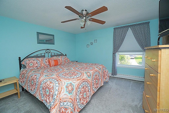 3190 Clearview Way, Hamburg, NY 14219 - carpeted bedroom featuring a baseboard heating unit, ceiling fan, and a textured ceiling