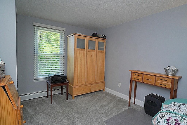 3190 Clearview Way, Hamburg, NY 14219 - bedroom with carpet floors, a baseboard heating unit, and a textured ceiling