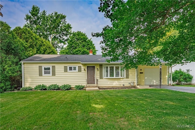 14 Euclid Ave, Lockport-City, NY 14094 - ranch-style home featuring driveway, an attached garage, a front lawn, and a chimney