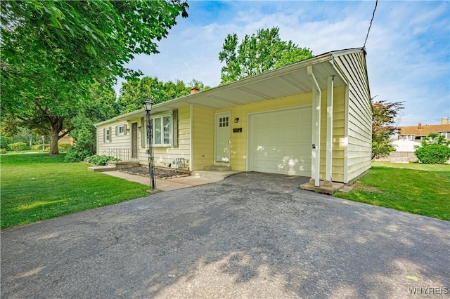 14 Euclid Ave, Lockport-City, NY 14094 - ranch-style house featuring a garage, a front lawn, asphalt driveway, and a chimney