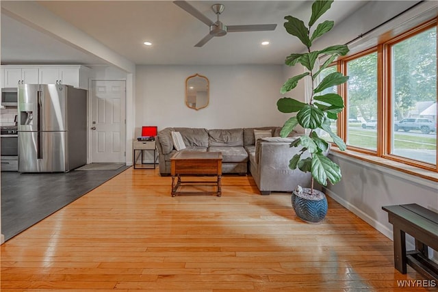 14 Euclid Ave, Lockport-City, NY 14094 - living room with light wood-type flooring, ceiling fan, and recessed lighting