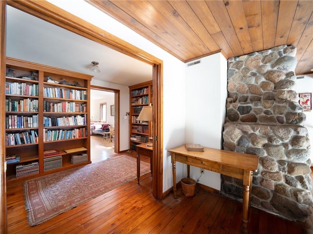 11037 Pratt Ln Unit 21, Yates, NY 14098 - home office featuring hardwood / wood-style floors and wood ceiling