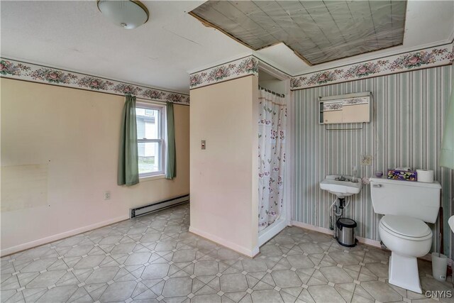 9569 Church St, Denmark, NY 13620 - full bath featuring a baseboard radiator and a stall shower