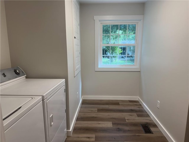 43 Harvest Rd, Perinton, NY 14450 - laundry room with washer and dryer and dark wood finished floors