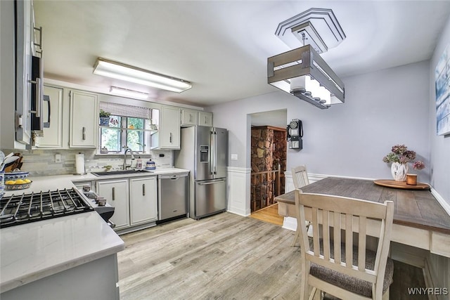 265 Miller Rd, Amherst, NY 14068 - kitchen with stainless steel appliances, light wood-style floors, and backsplash