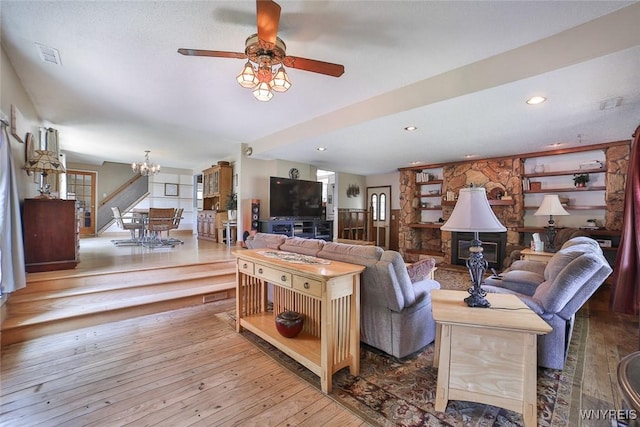 265 Miller Rd, Amherst, NY 14068 - living room featuring a chandelier, hardwood / wood-style flooring, ceiling fan, and recessed lighting