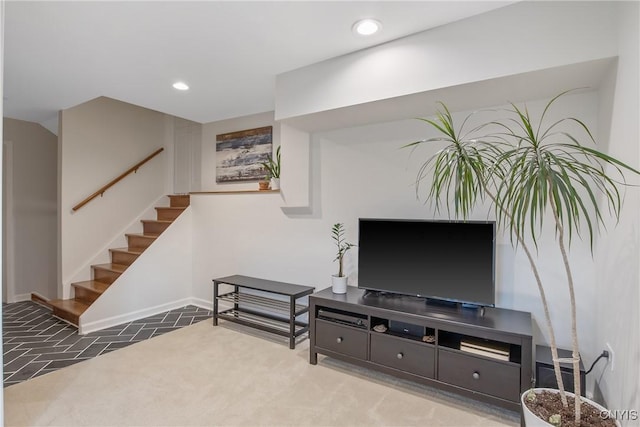 2304 Euclid Ave, Syracuse, NY 13224 - living area with stairway, carpet floors, and recessed lighting