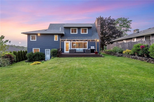 2304 Euclid Ave, Syracuse, NY 13224 - rear view of property featuring an outdoor hangout area, a deck, a chimney, and a pergola