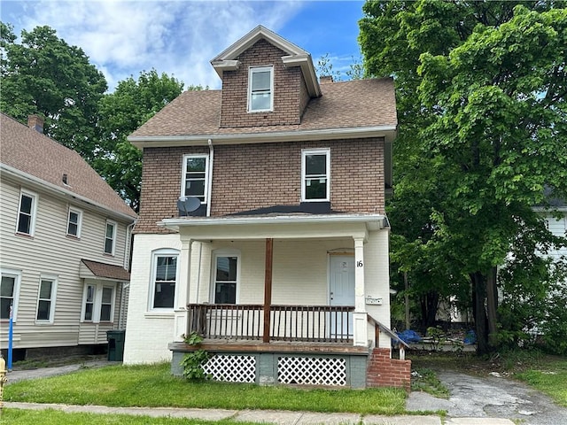 16 Bleile, Rochester, NY 14621 - american foursquare style home featuring covered porch, brick siding, and a shingled roof