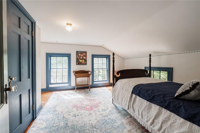4 Park Pl E, Bloomfield, NY 14469 - bedroom with lofted ceiling and light wood-style floors