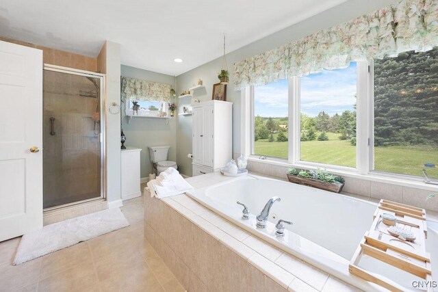 5479 Lake Rd, Tully, NY 13159 - full bathroom with a garden tub, a shower stall, and tile patterned floors