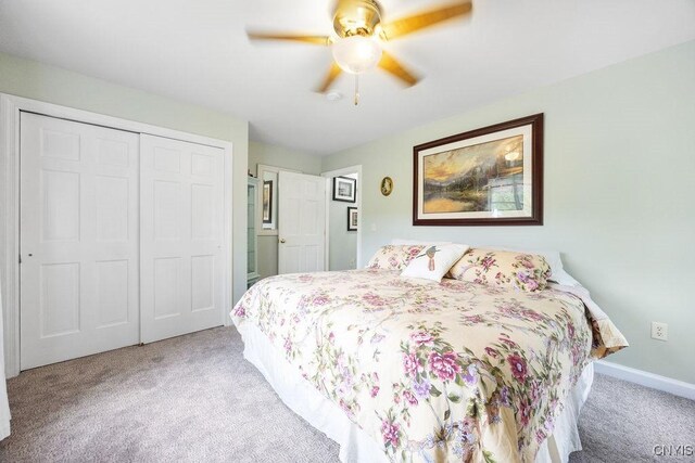 5479 Lake Rd, Tully, NY 13159 - bedroom featuring carpet flooring, a closet, and ceiling fan