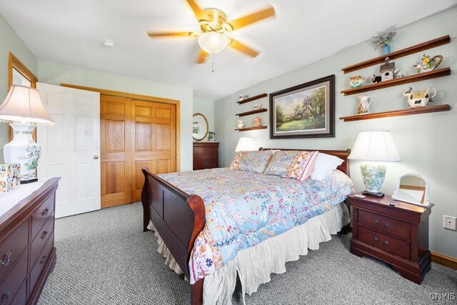 5479 Lake Rd, Tully, NY 13159 - bedroom with carpet floors, a closet, and a ceiling fan