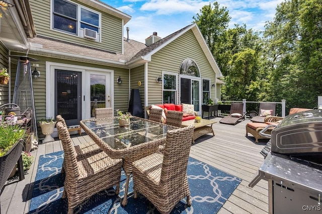 5479 Lake Rd, Tully, NY 13159 - wooden deck with an outdoor hangout area, outdoor dining area, and cooling unit