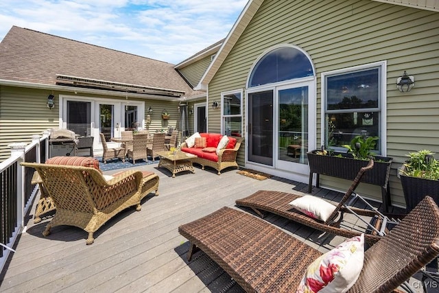 5479 Lake Rd, Tully, NY 13159 - wooden terrace featuring an outdoor hangout area and a grill