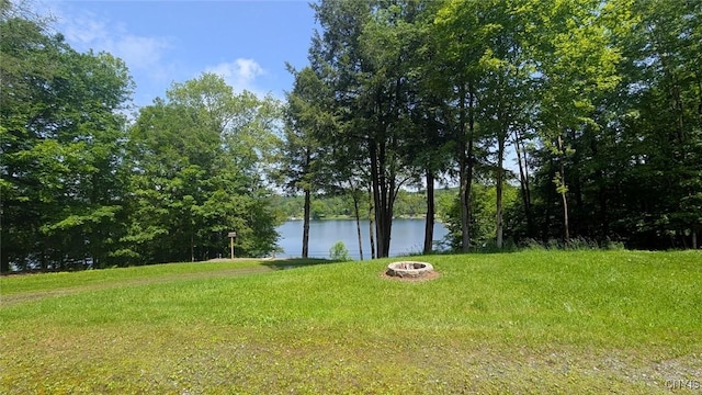 6234 Reservoir Rd, Lebanon, NY 13346 - view of green lawn featuring a fire pit and a water view