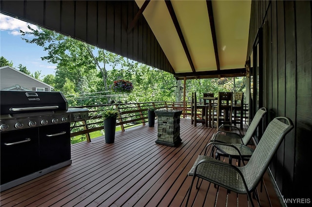 17 Quail, Orchard Park, NY 14127 - wooden terrace with area for grilling and view of scattered trees