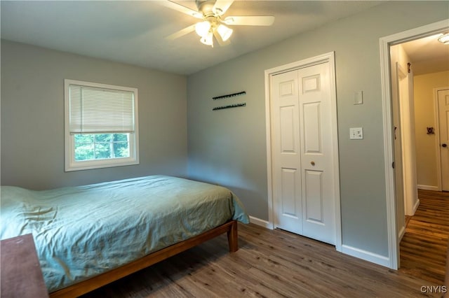 217 Sloperville Rd, Albion, NY 13302 - bedroom featuring wood finished floors, a closet, and ceiling fan