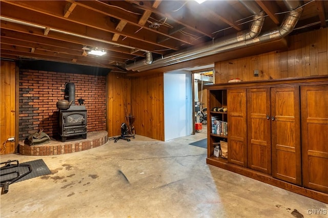 217 Sloperville Rd, Albion, NY 13302 - finished basement with a wood stove and wood walls