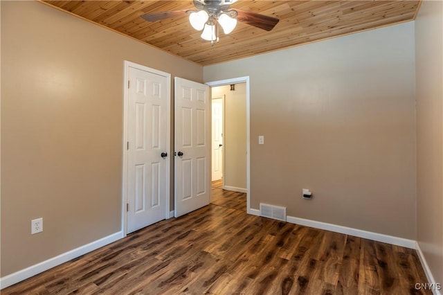 217 Sloperville Rd, Albion, NY 13302 - unfurnished bedroom featuring wooden ceiling, dark wood-style flooring, a closet, and ceiling fan